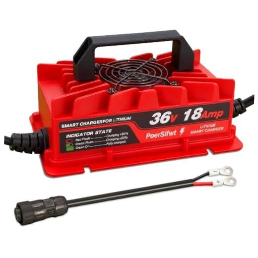 43.8V 18A Lithium Battery Charger, IP65 Waterproof, for 36V (38.4V) LiFePO4 Red