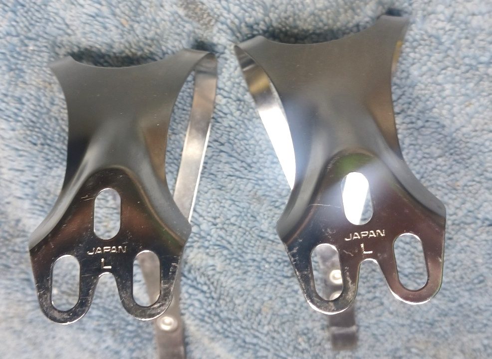 used, VGC Pair, Shimano Dura-Ace EX/AX, 3 Hole, Large Stainless Steel Toe Clips