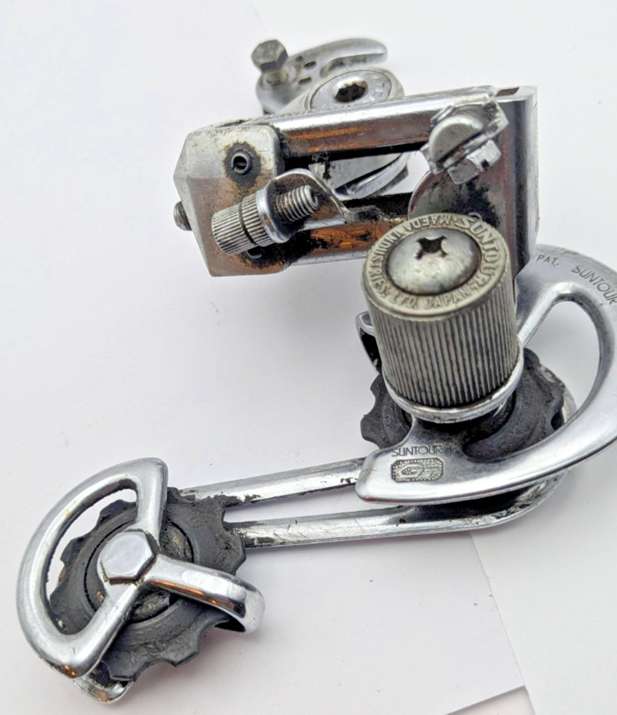 RALEIGH SUNTOUR 7 GT REAR DERAILLEUR SILVER LONG CAGE W/ REMOVABLE HOOK HANGER