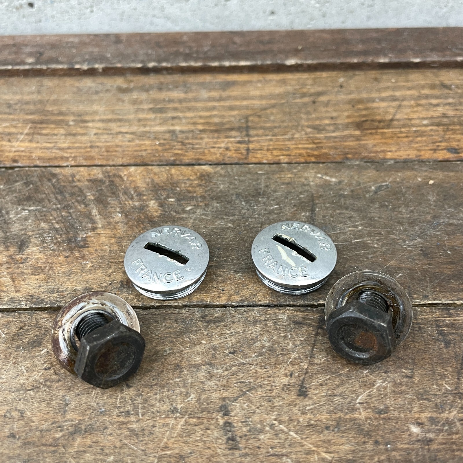 Vintage Nervar Dust Caps Set Crank Arm Bolts Lot 2 France Plastic A2