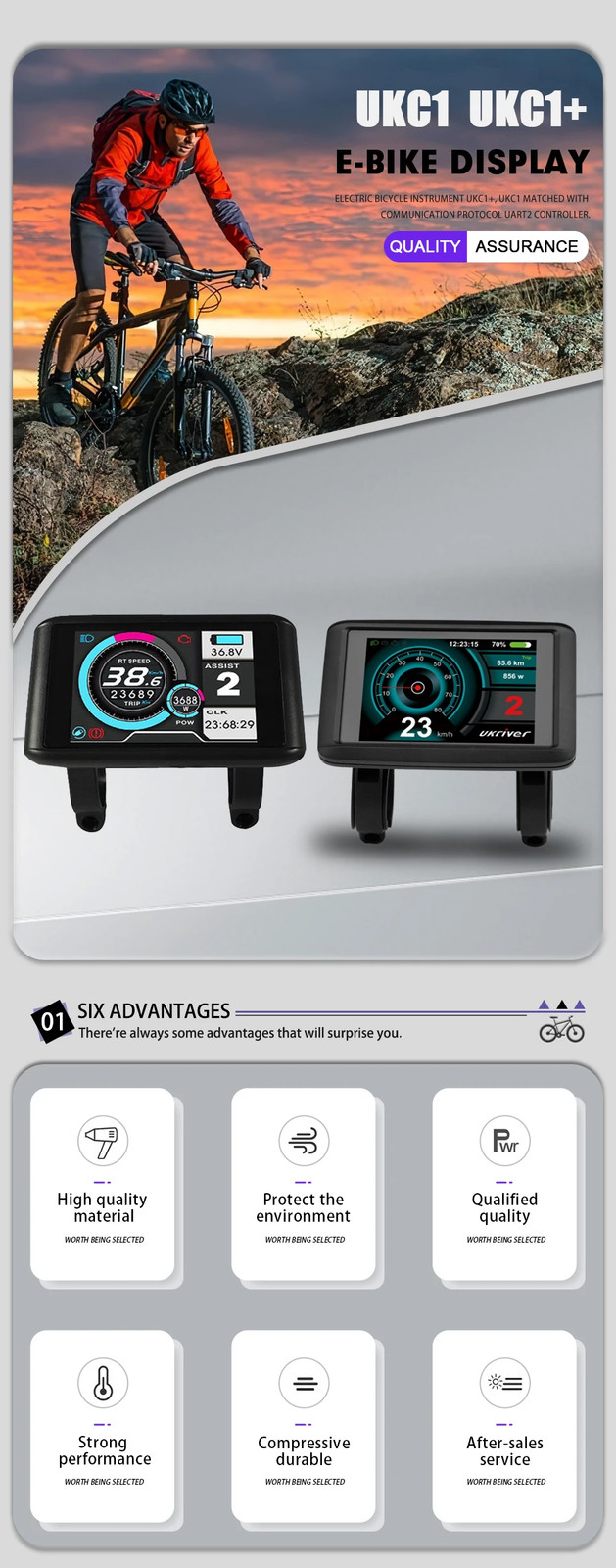 E-bike LCD Display 24V 36V 48V 52V 60V 72V Use for UART2 Protocol Controller