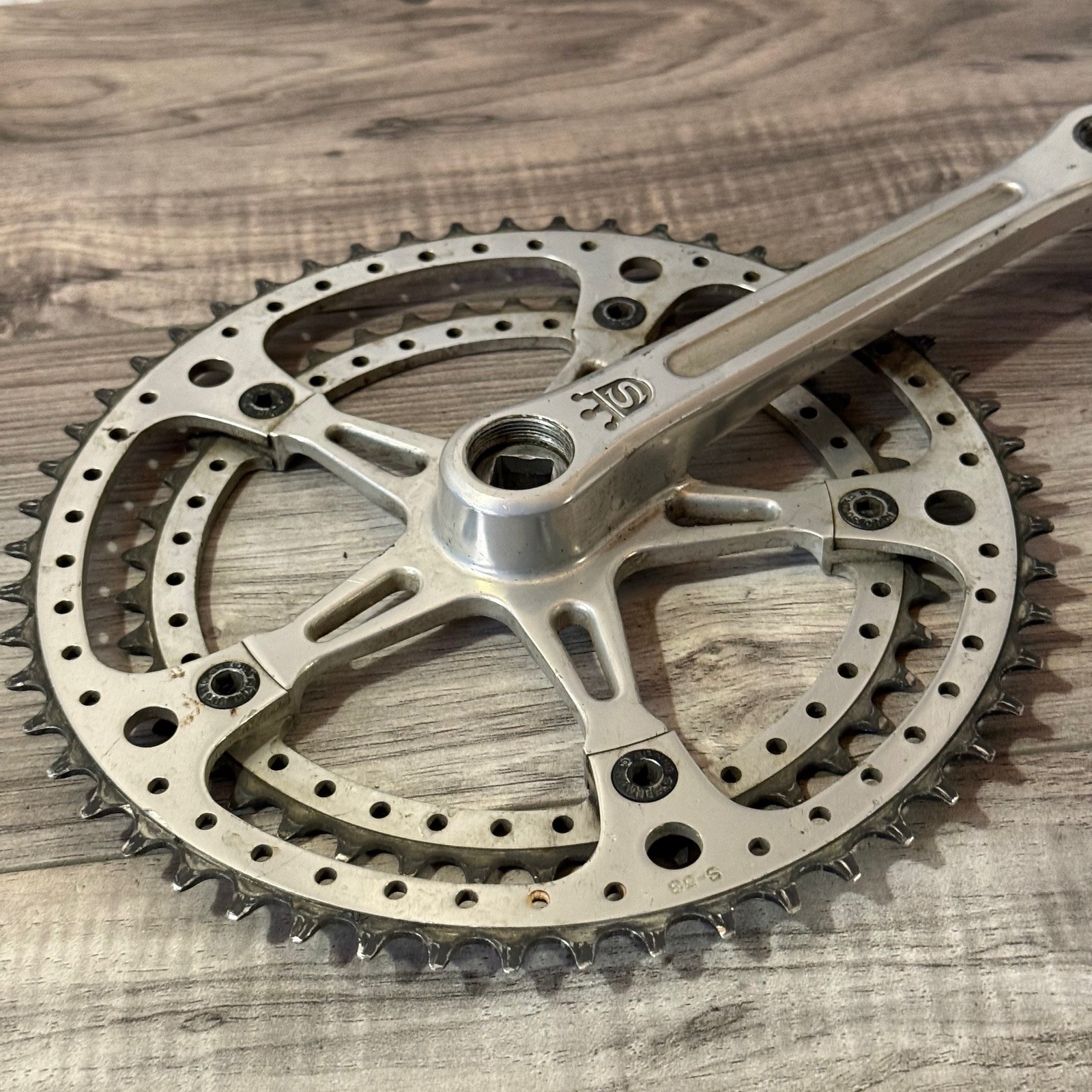 Vintage Sugino Mighty Crankset 171 53 42 Square Taper Drillium 144BCD Drilled 