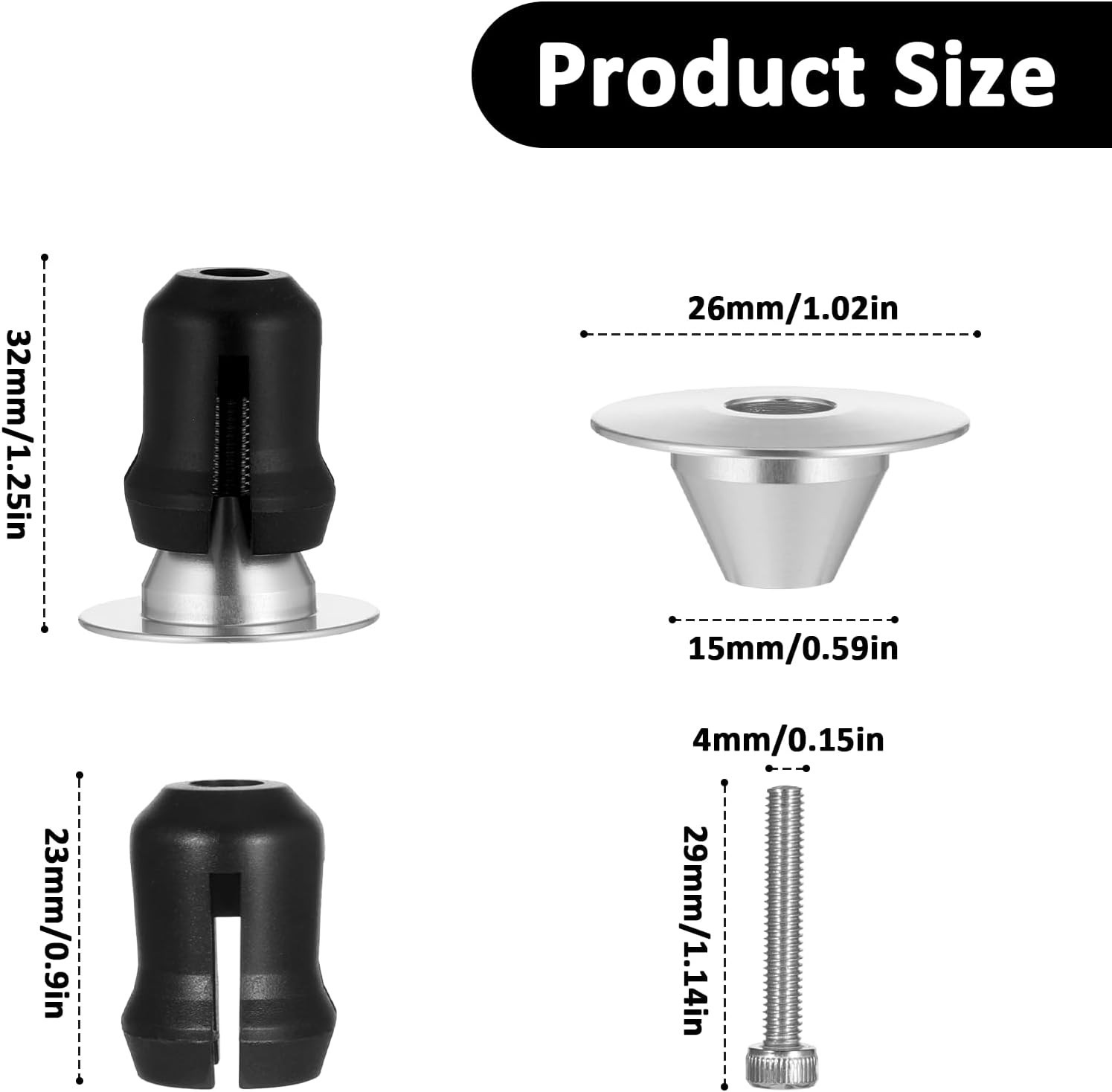Handlebar End Caps Bar End Plugs Caps, Aluminum Adjustable Bike Bar Ends Silver