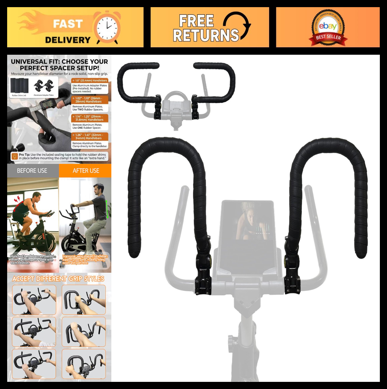 U-Handlebar Extender for Indoor Spin Bikes – Comfortable Upright Ride & Grip Opt