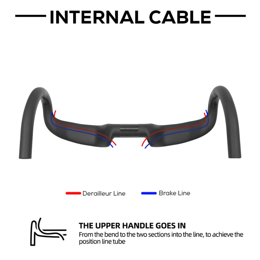 30mm Rise Carbon Fiber Gravel Road Bike Handlebar 400-440mm Internal Cable