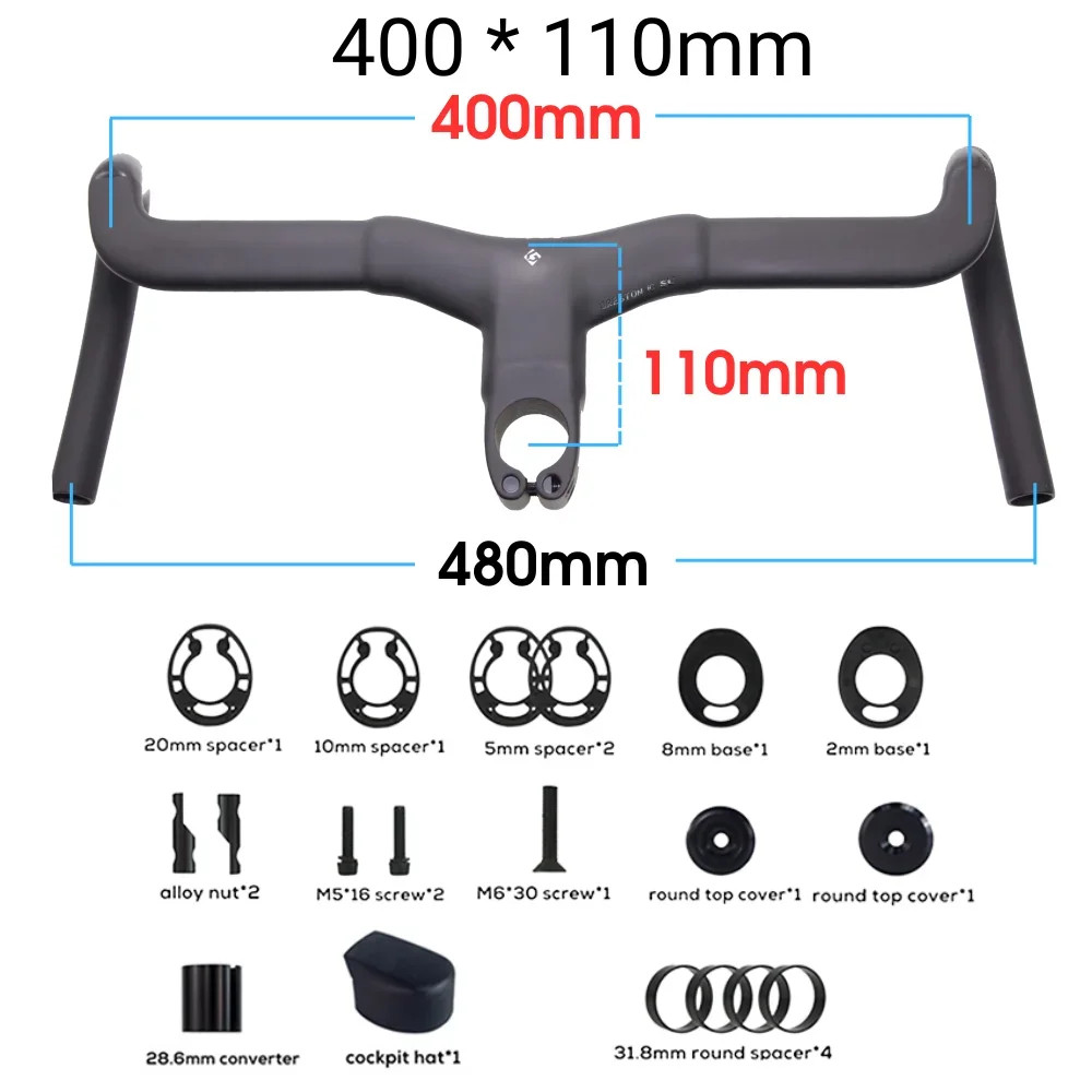 Carbon Fiber Aero Integrated Road Bike Drop Bar 16 Degree Flare 31.8mm Clamp