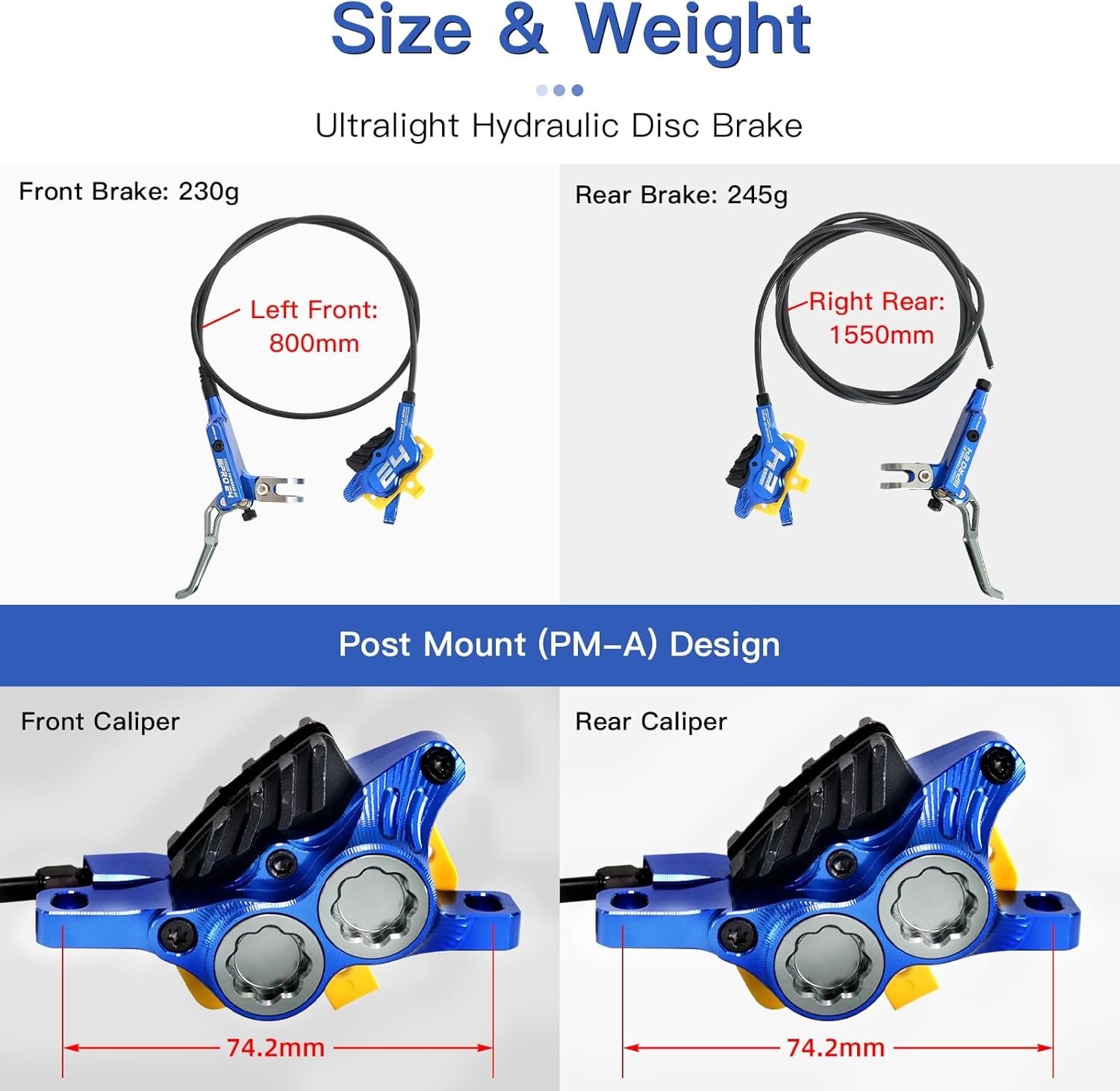 ZTZ IIIPRO E4 MTB Hydraulic Disc Brake Set, 4-Piston Hydraulic Brake Kit for MTB