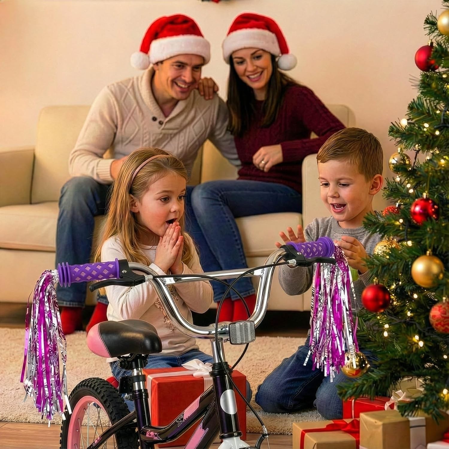 Lightweight Kids Handlebar Grips with Pink Streamers – Eco-Friendly Design