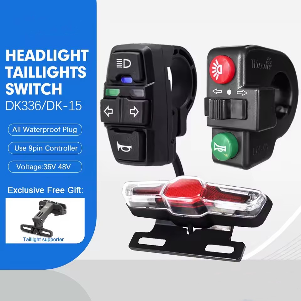 36V/48V E-Bike Headlight & Tail Light Brake Light Turn Signal Switch Button Kit