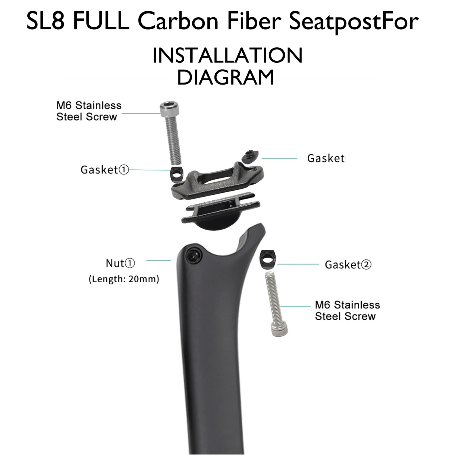 Carbon Fiber Seatpost Ultralight Road Bike Seatpost Matte 300mm/380mm 0mm Offset
