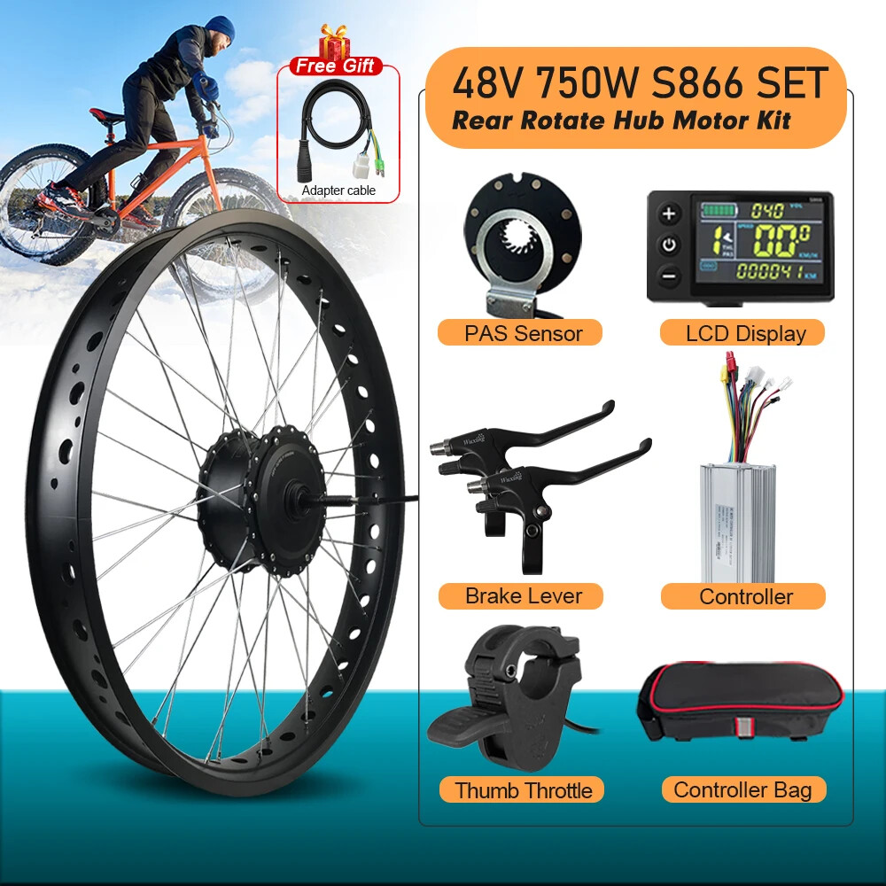 48V 750W Snow E-bike Conversion Kit 20 24 26inch Rear Rotate Wheel Hub Motor