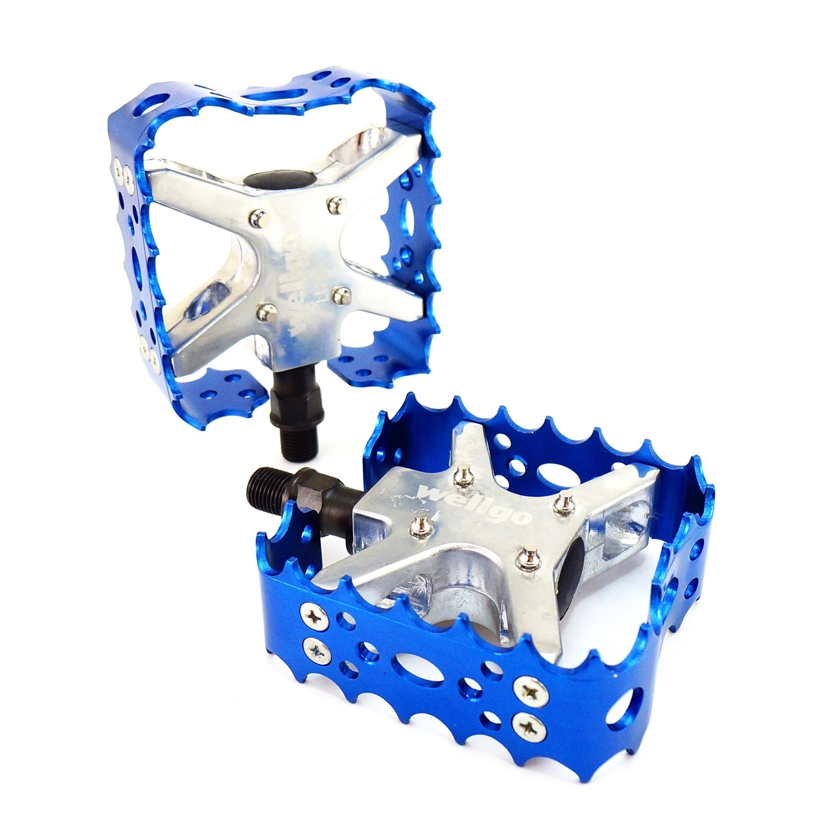 Wellgo BMX MTB Bear Trap III Old school Bike Pedal 9/16″, 1/2″ Blue Gold Silver