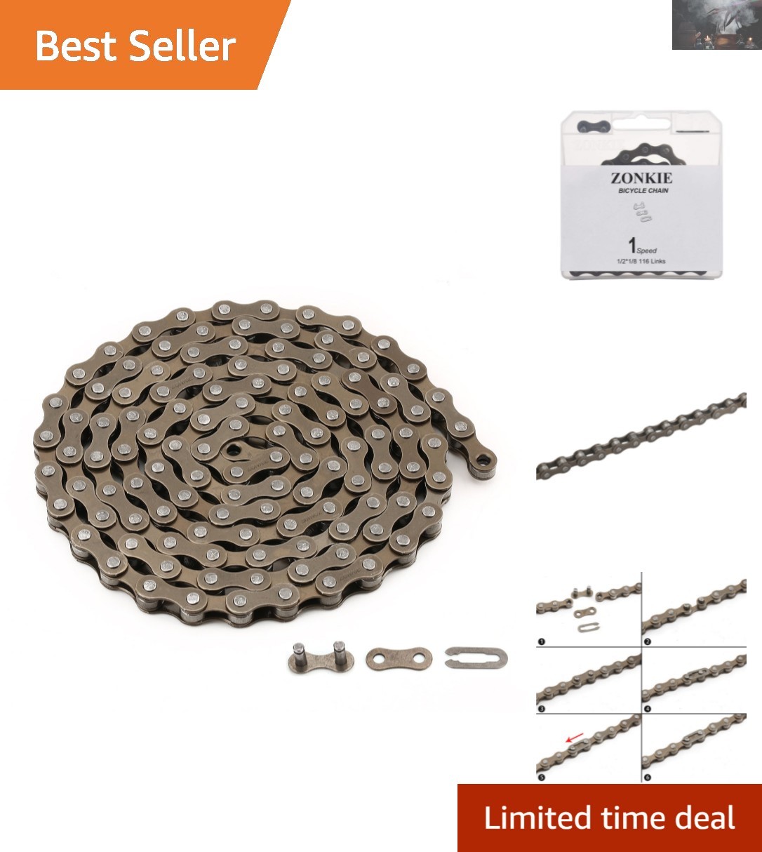 Alloy Steel Single-Speed Bicycle Chain, 1/2 x 1/8 Inch, For Ultimate Performance