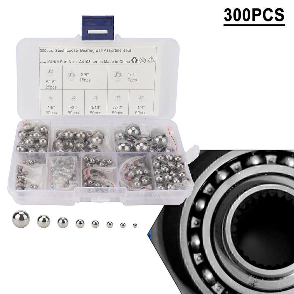 300 Piece Assorted Loose Bicycle Bearing Balls 1/8″,3/8″,5/16″,5/32″& 1/4″ etc.