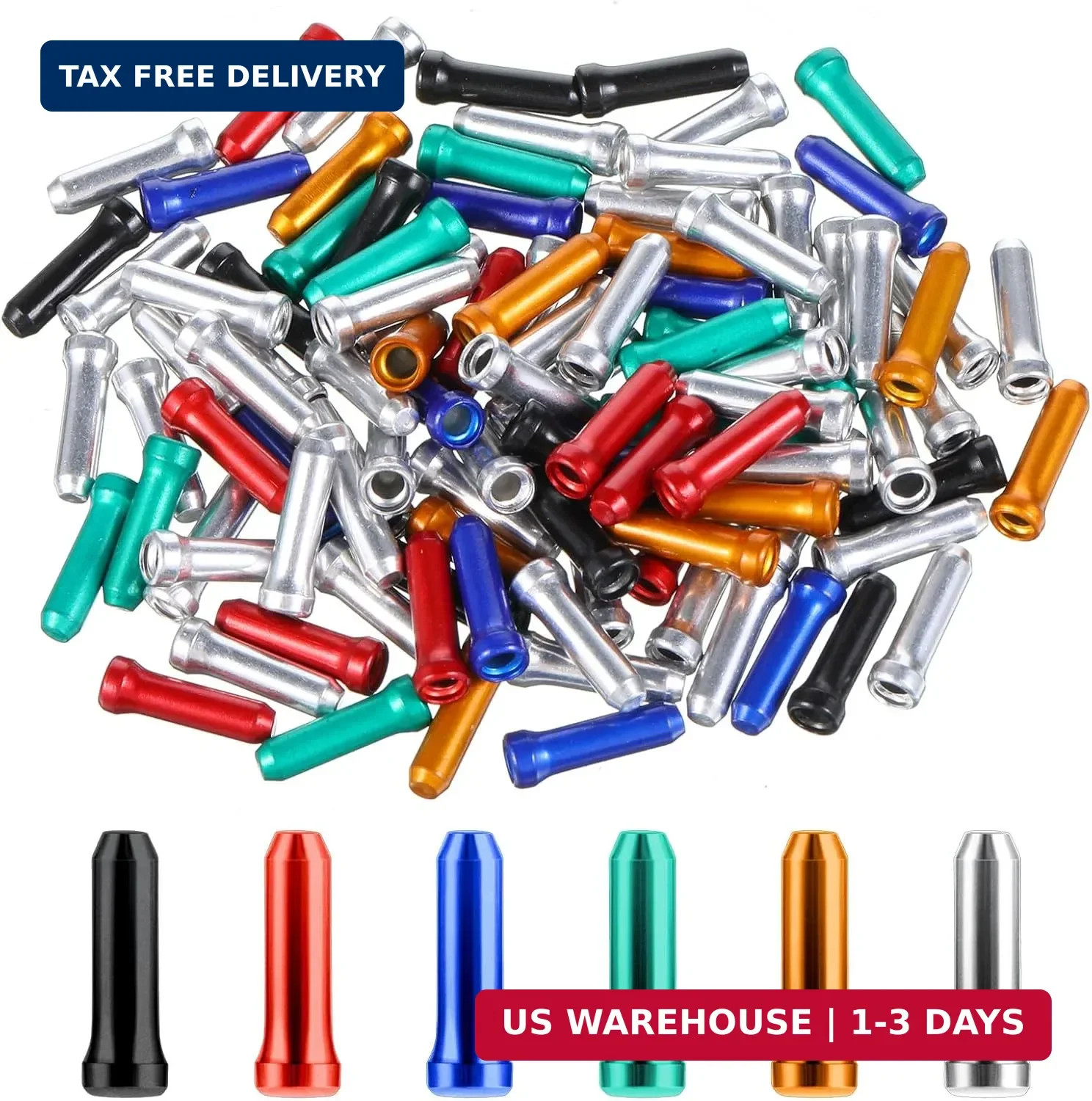 Larrel 100PCS Bike Cable End Caps, 6 Color Practical Lightweight Brake Cable End