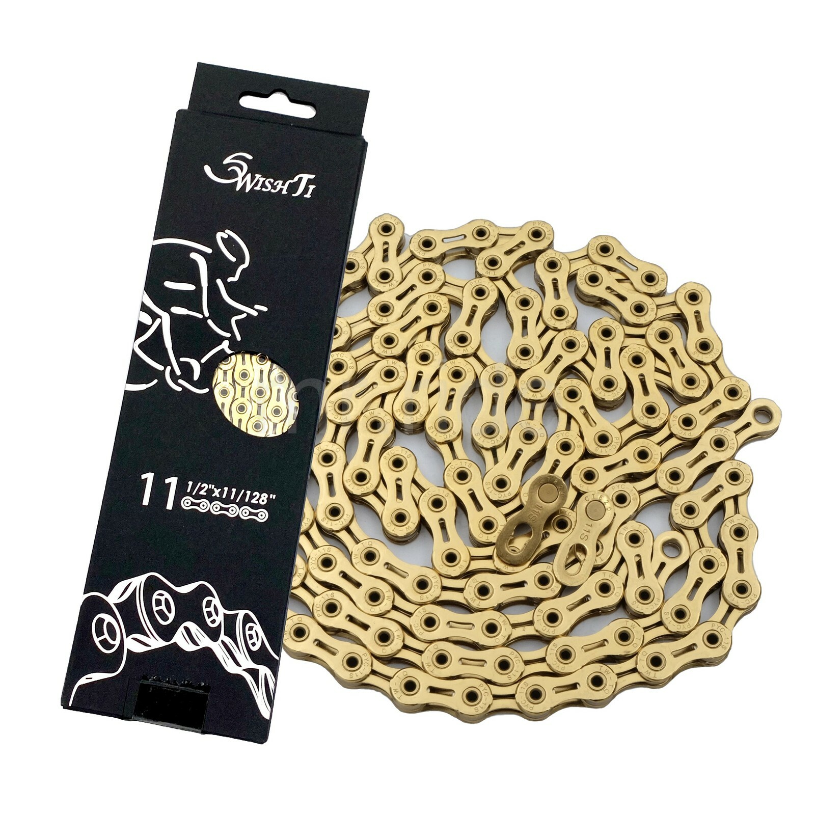 SwishTi SP1101 11-Speed 1/2″x11/128″ 116Link Bike Chain, Ceramic Coating Ti Gold