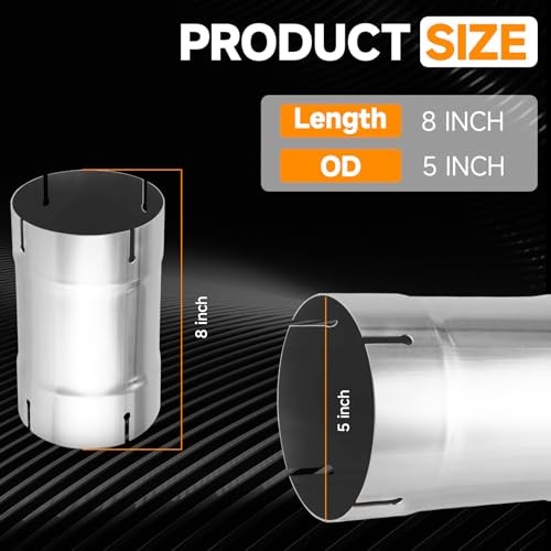 Straight Exhaust Pipe 5″ OD, Stainless Steel 8″ Long Mandrel 5.0″ 8 INCH