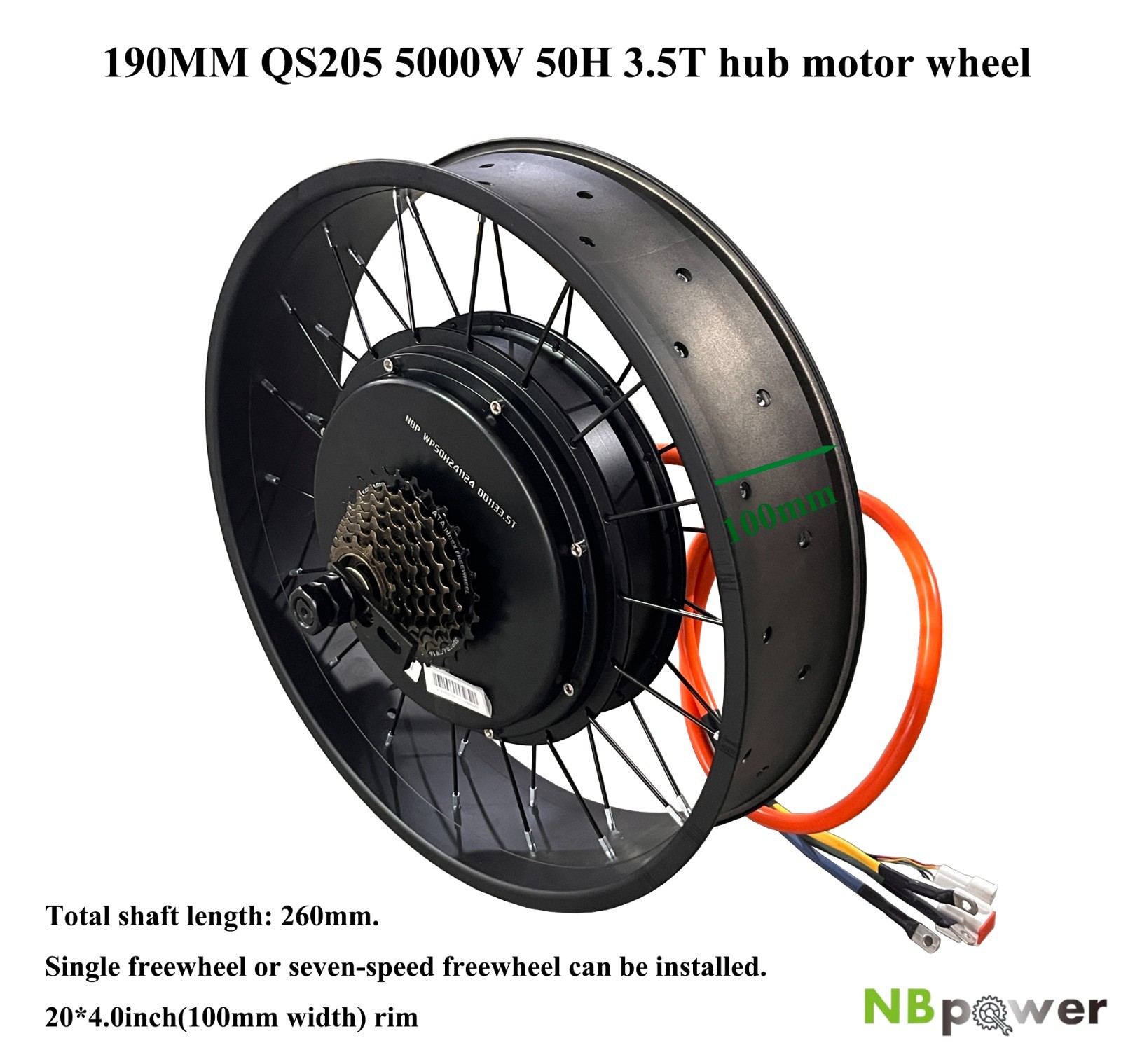 US stock:QS205 48-72V 5000W 170/190mm 50H BLDC hub motor wheel with tire.
