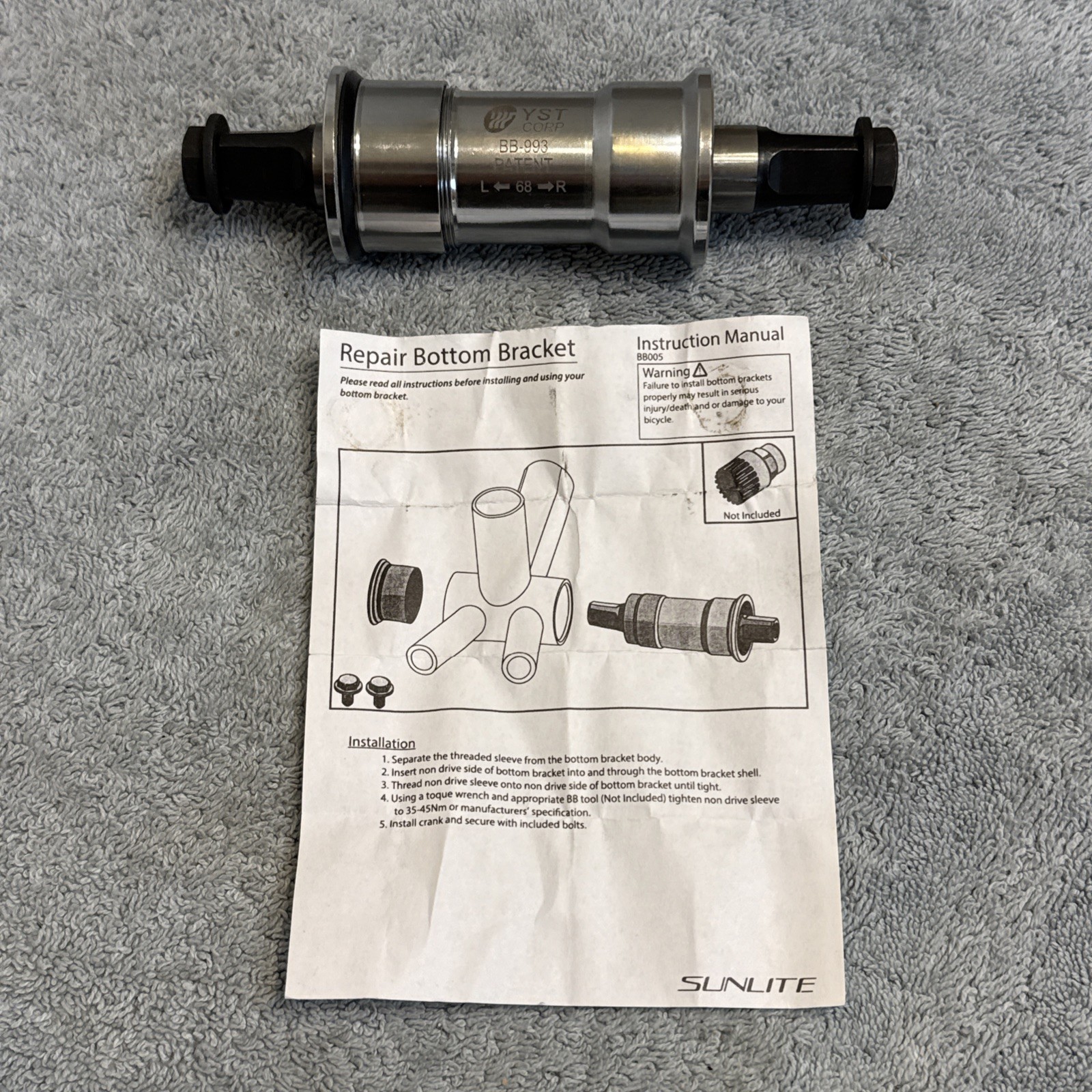 SUNLITE Repair Bottom Bracket 68mm x 127.5mm Threadless Square Taper JIS[caw]