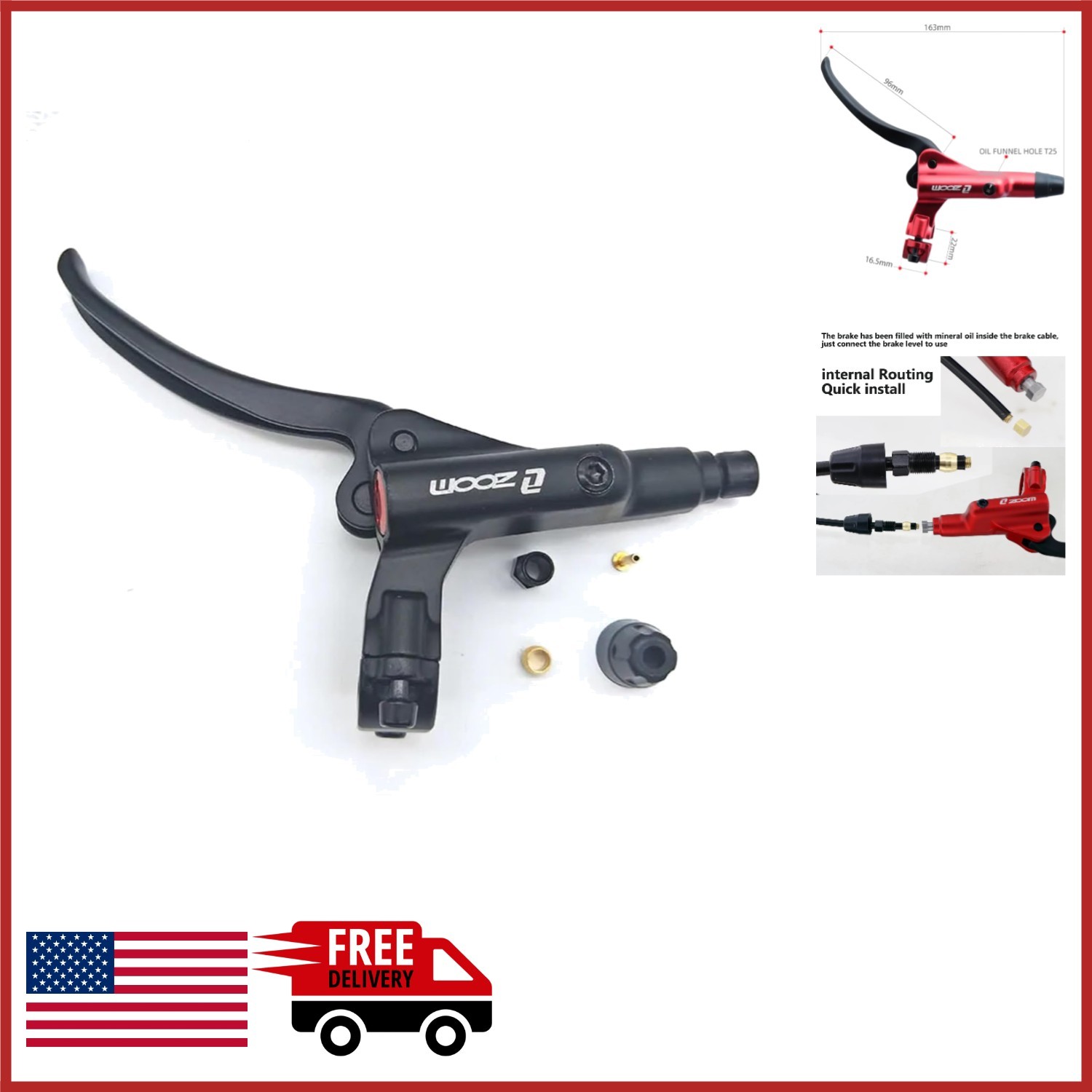 Hydraulic Brake Lever Replacement Kit for ZOOM HB875 HB876 Black Left Handle