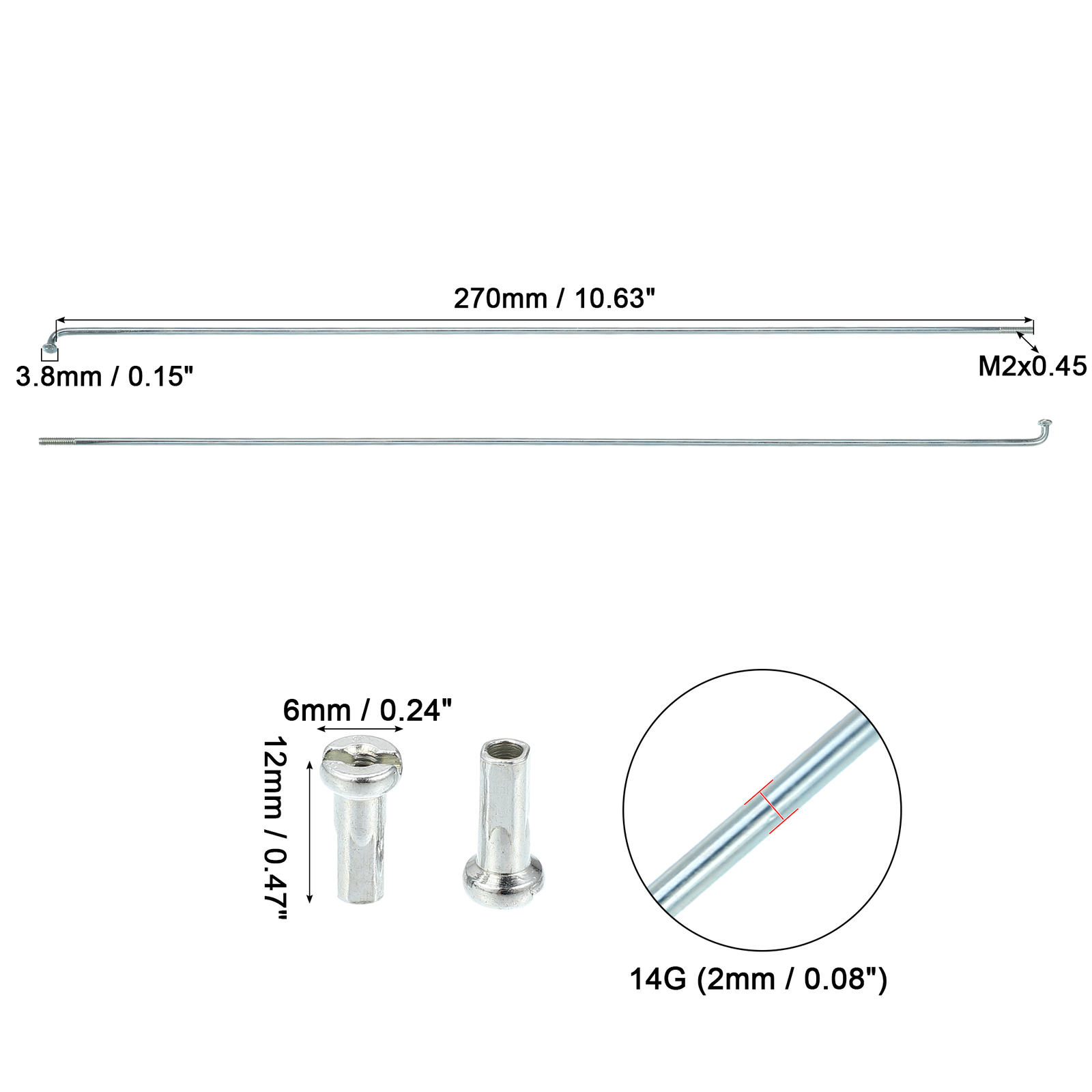 THIRTY-SIX Bicycle Spokes Universal 14G J Bend 270mm x 2mm