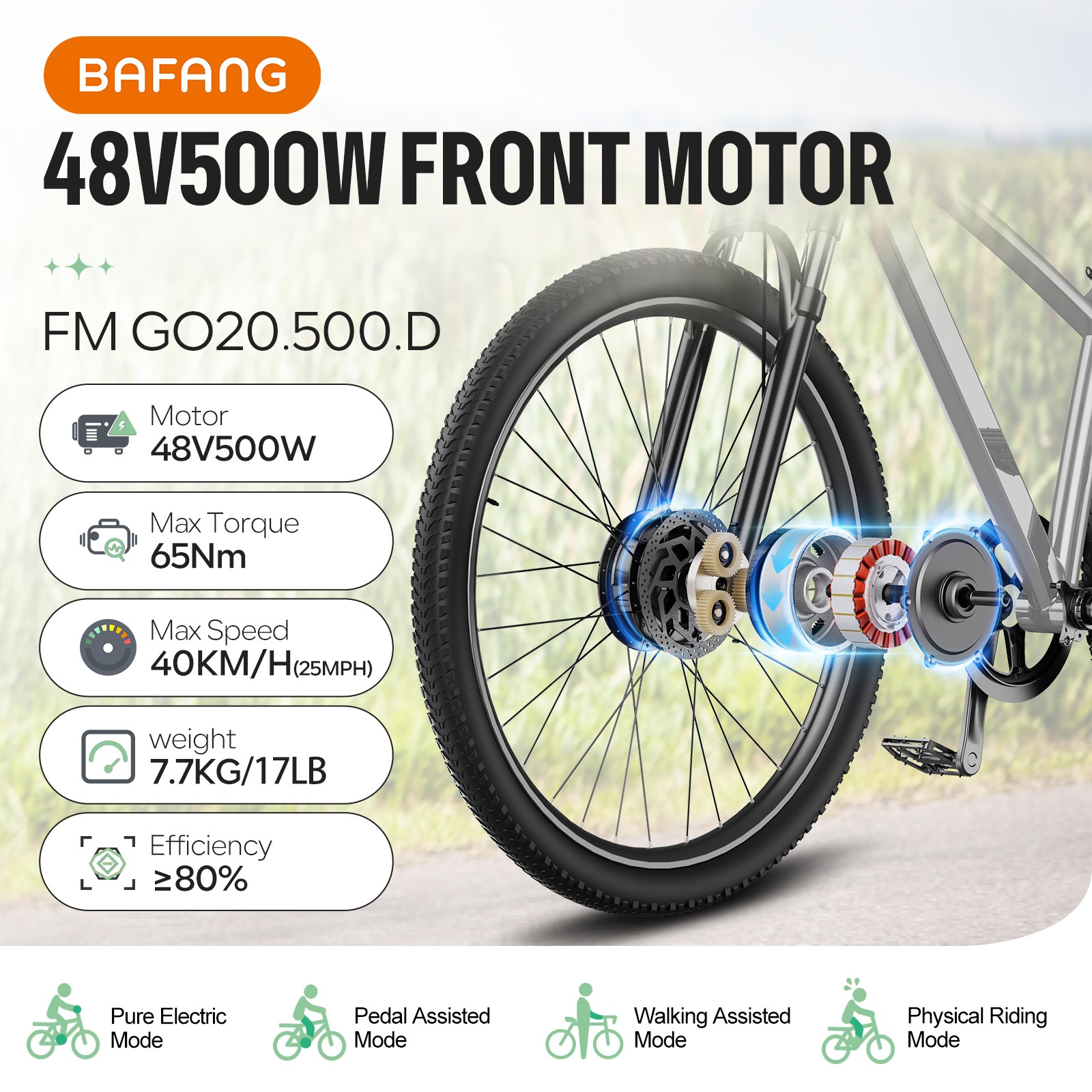 BAFANG 48V 500W Front Wheel Hub Motor – Ebike Conversion Kit for 20″/26″/700C