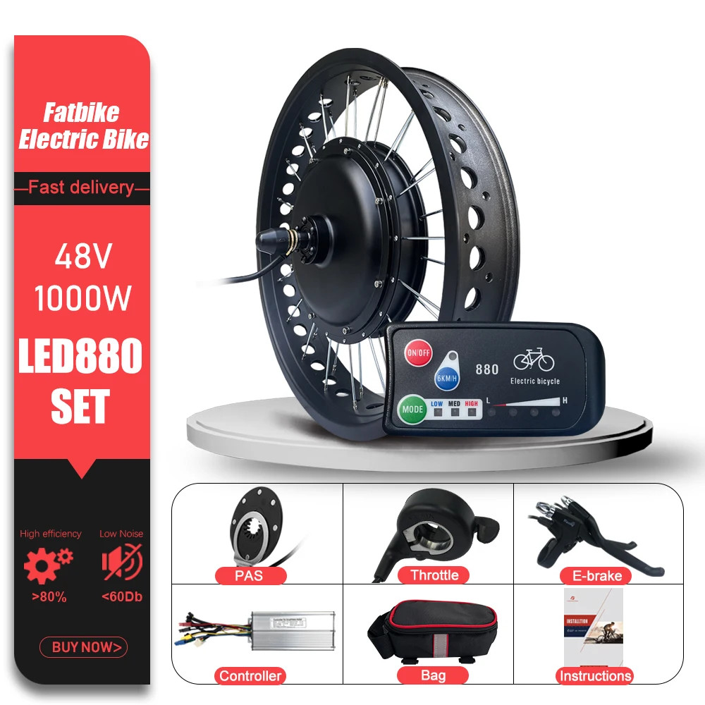 E-bike Conversion Kit 48V 1000W 4.0Tyre Brushless Rear Rotate Hub Motor Wheel