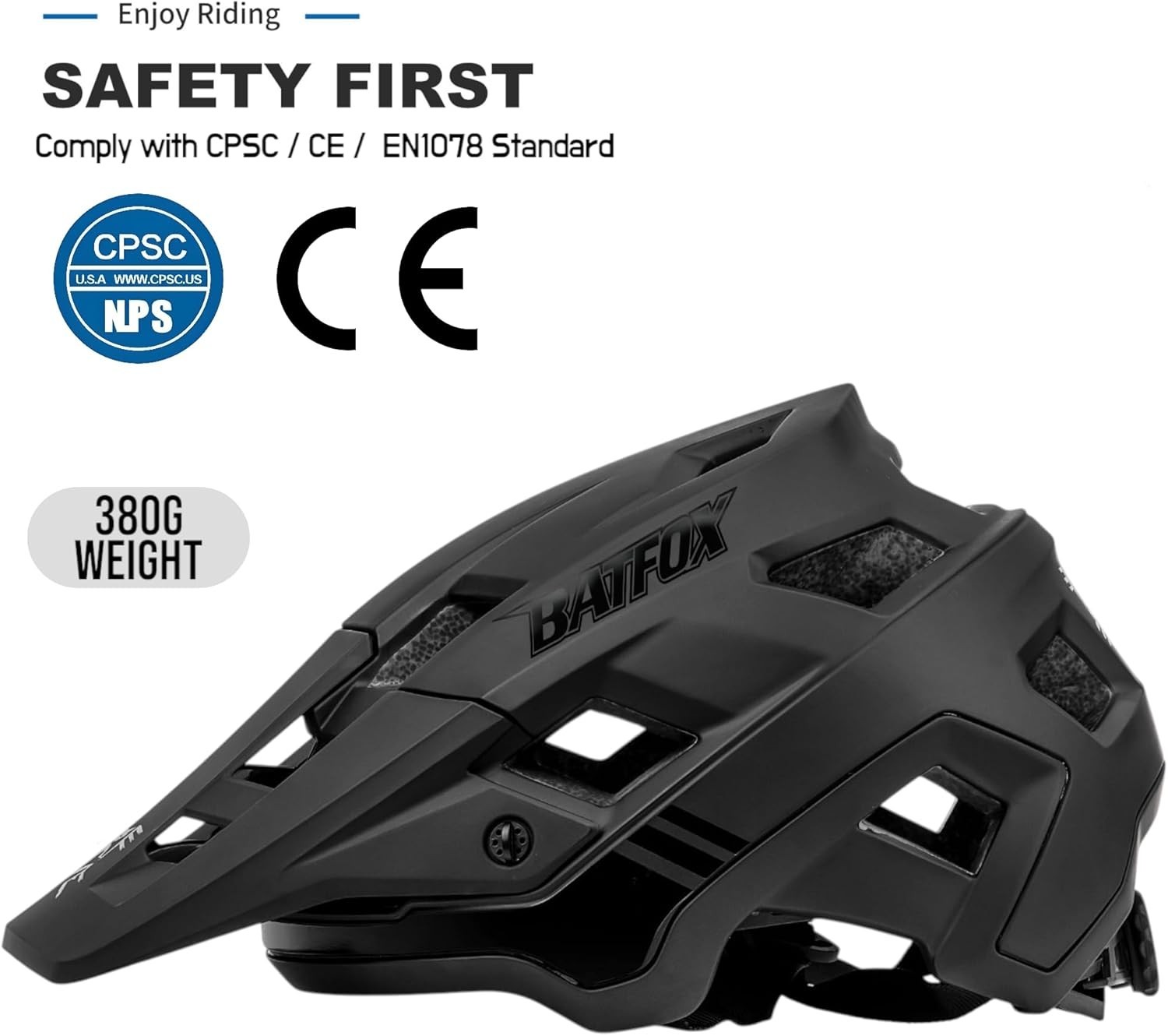 BATFOX LA303 Bike Helmet, Mountain Bike Helmets for Men & Women, L Black