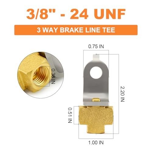 3 Way Brake Line Tee,Brass Brake Line Fittings for 3/8″-24 Threads 3/16″ 5Pcs