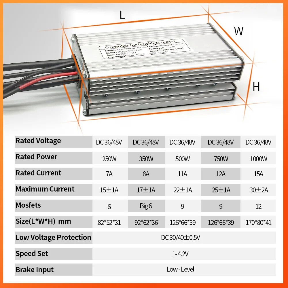 Electric Bicycle KT Controller 36V 48V Waterproof Brushless 250W 350W 500W 1000W