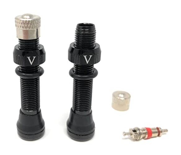 Tubeless Schrader Valve – Alloy – Pair – Choose Color and 40 Millimeters Black