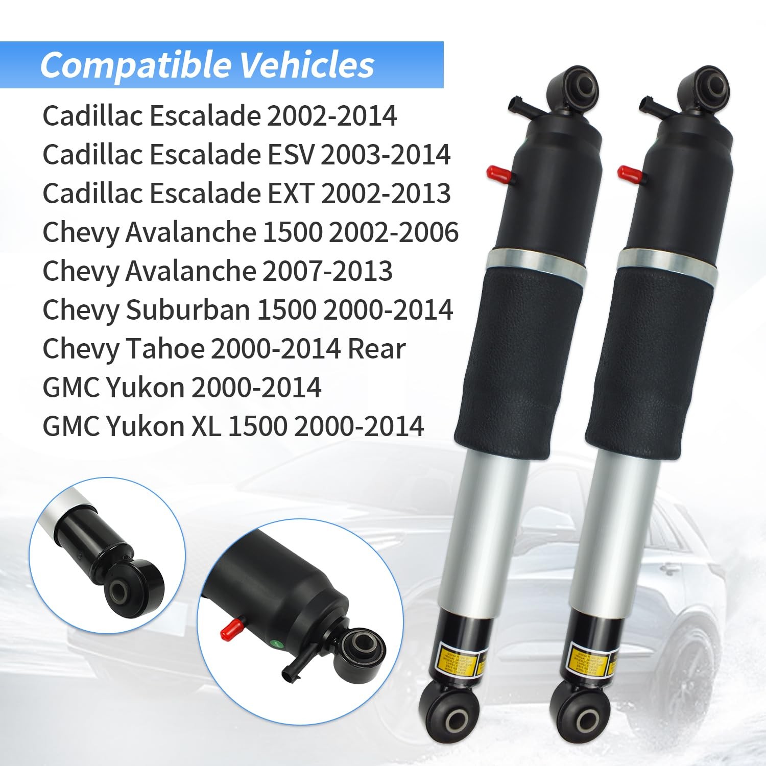 Chonse 2Pcs Rear Air Shock Absorber Compatible 2000-2014 Cadillac Escalade Esv