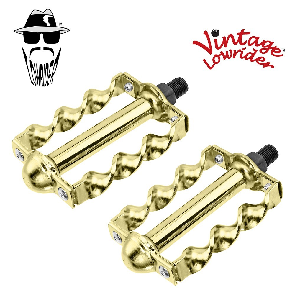 VINTAGE LOWRIDER BICYCLE FLAT TWISTED PEDALS IN GOLD COMPATIBLE WITH 1/2 CRANK