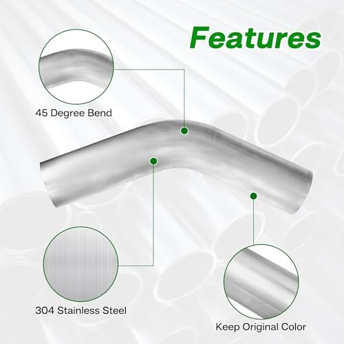 2.5″ OD 45 Degree Exhaust Pipe Stainless Steel Mandrel Bend Elbow, 2.5 Inch