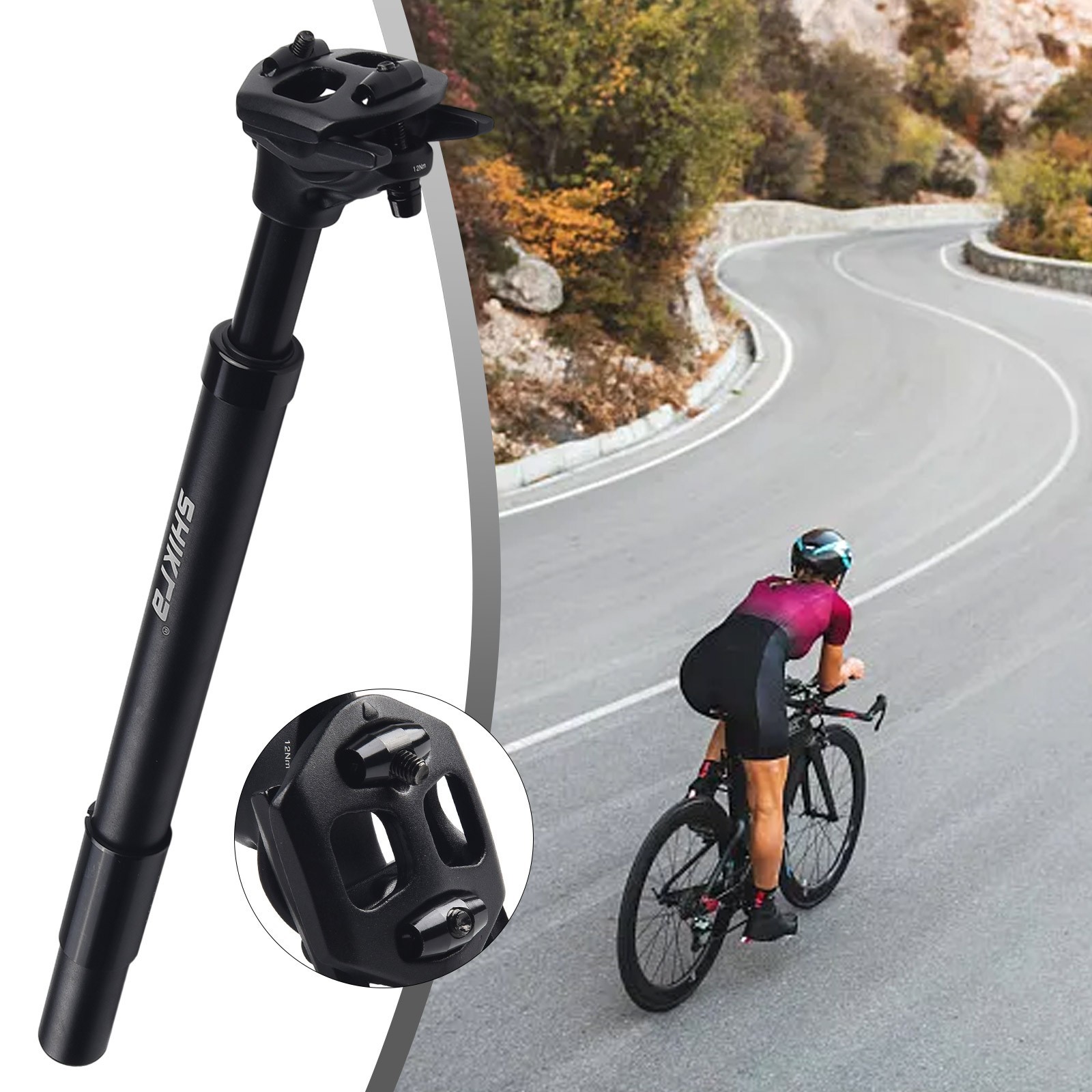 Seatpost Bike Shock Absorber Spring 27.2-33.9x400MM Aluminum Alloy Black