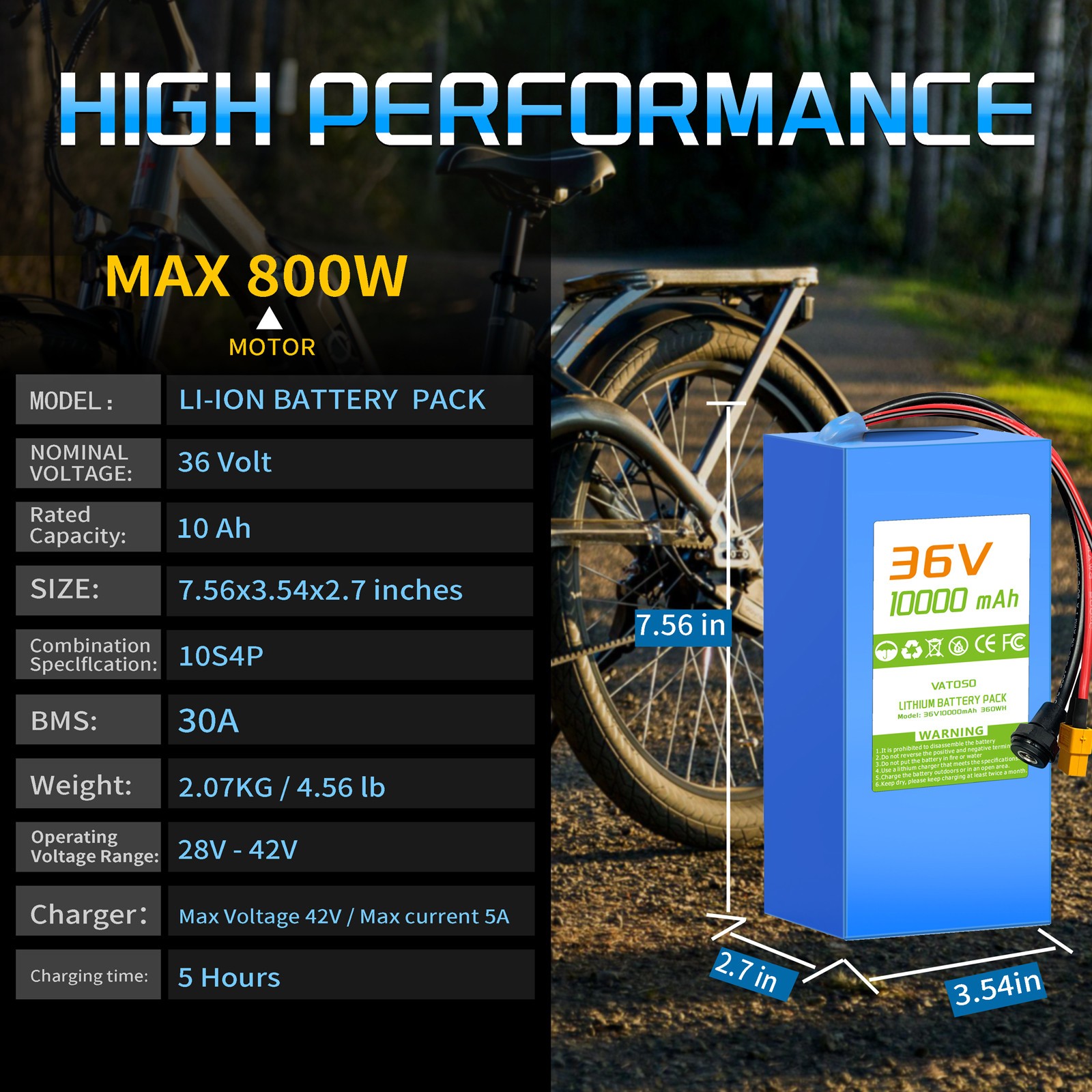 36Volt 10AH Ebike Battery Lithium for 100W-500W Ebike Electric Bicycle 25A BMS