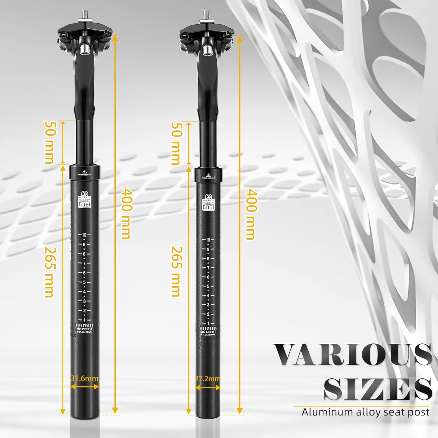 Suspension Seatpost 27.2 – 33.9 400Mm, Adjustable Two-Way-Bolt Clamp, Reduce Win