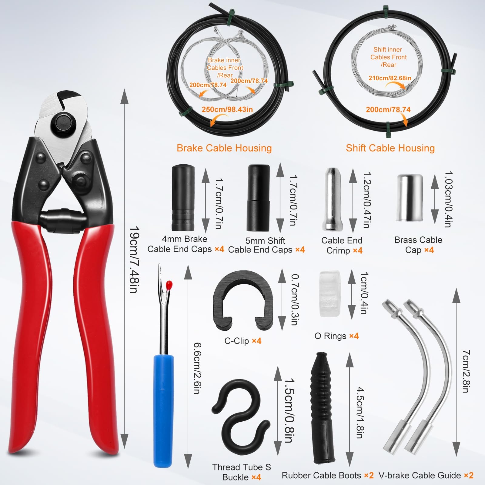 Black Bike Brake Cable Kit with Stainless Steel Cutter