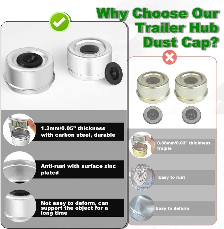 4pcs 2.72″ Trailer Hub Cap, Wheel Bearing Caps for Trailers Axle Dust Cap with