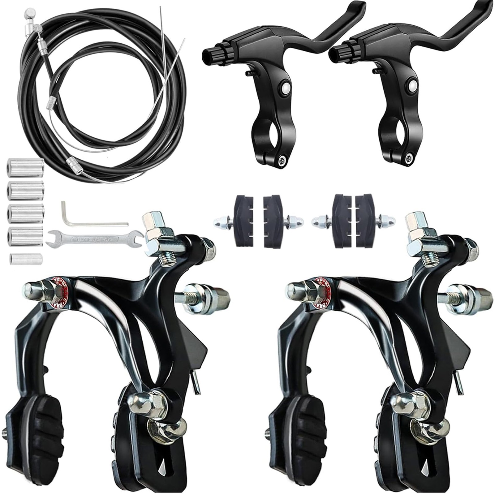 Bicycle Caliper Brakes Set Front Rear Side Pull C Brake Calipers Parts Black