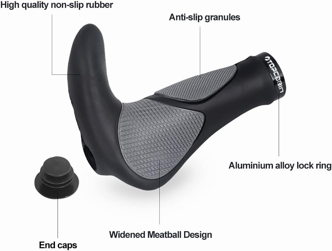 Stylish & Durable Bike Handlebar Grips with Plastic End Caps – Black & Grey