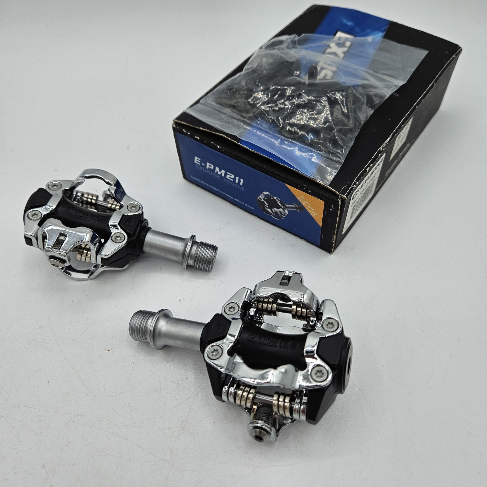 New – Exustar E-PM211 Clipless Mountain Bike Pedals + Cleats, Fits Shimano SPD