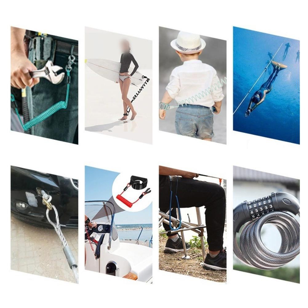 Retractable Bike Spring Cable Lock 1.2-2m PVC Coated Steel Wire Anti-Loss Rope