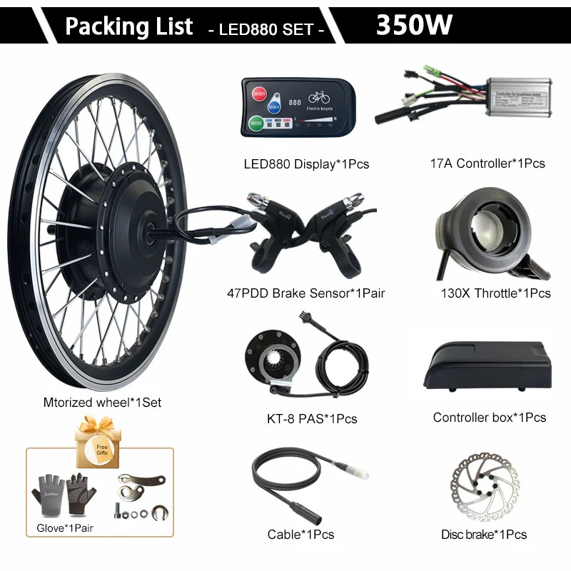 Electric Bike Conversion Kit 350W 36V 48V Brushelss Gear Front Wheel Motor