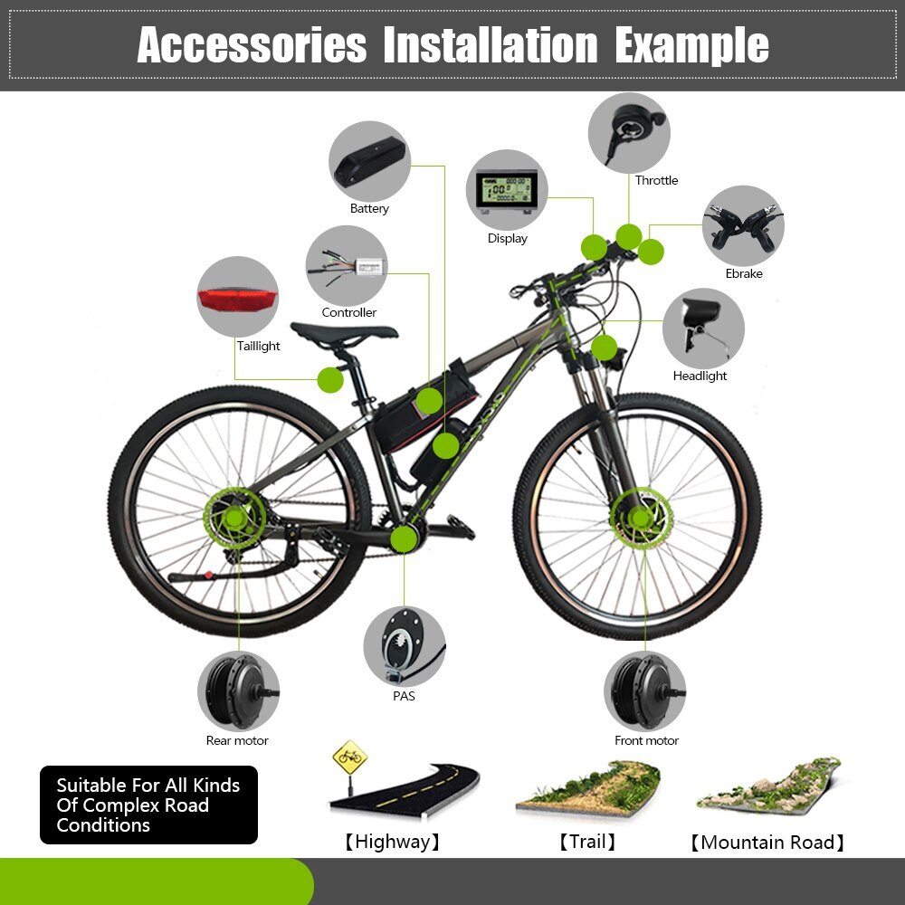 Electric Bicycle 48V 1500W Brushless Front Rear Wheel Hub Motor Conversion Kit