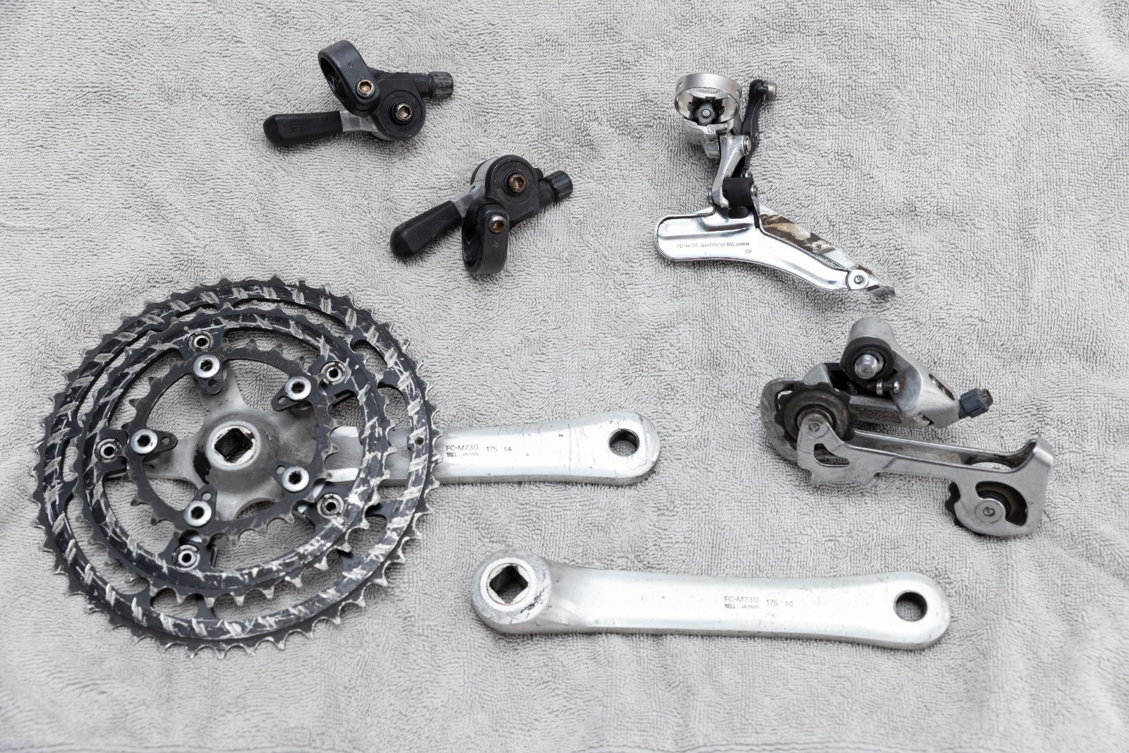 Vtg Shimano Deore XT Groupset M730 M732 M735 Crankset Thumb Shifter Derailleur