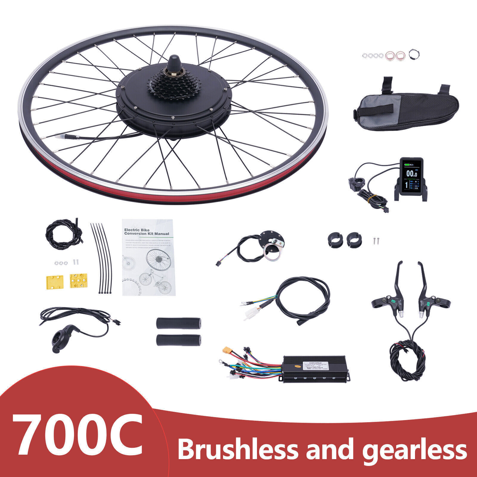 28″/29” Electric Bicycle Motor Conversion Kit Front/Rear Wheel E-Bike Hub w/ LCD