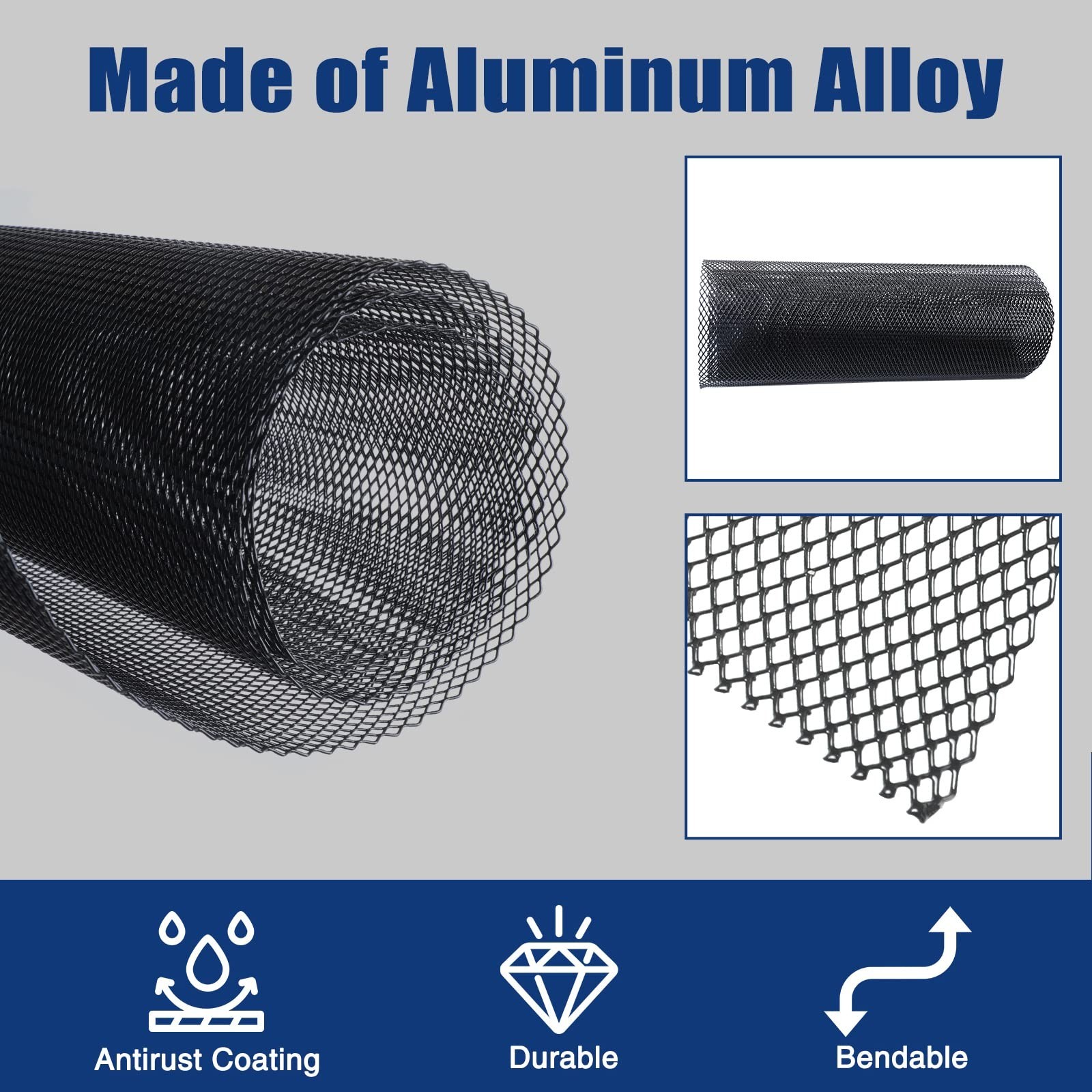 47″X16″ Universal Black Metal Mesh: Aluminum Alloy 3 x 6mm Rhombic Hole Car G…