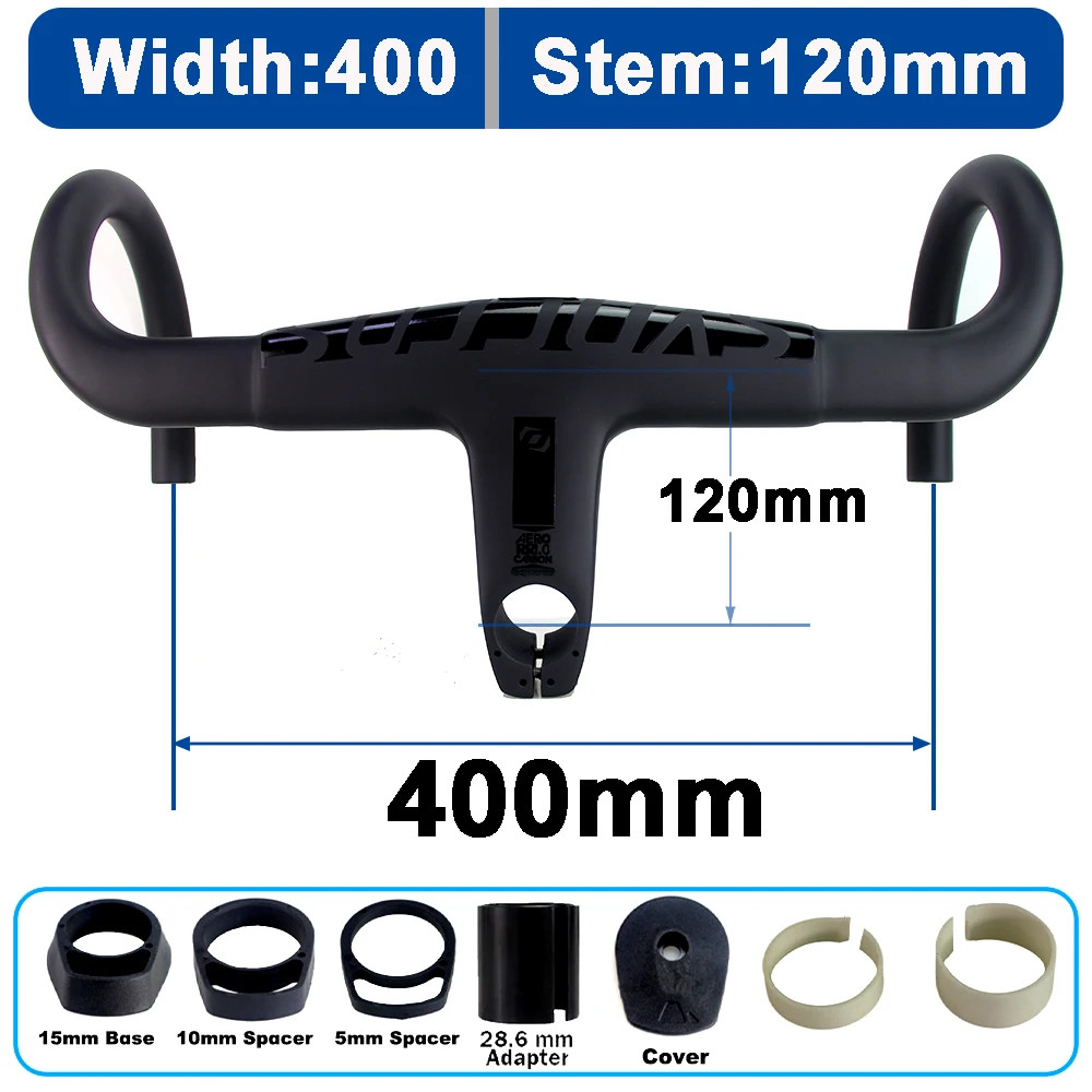 Road Bicycle Carbon Aero Integrated Bike Handlebars 31.8mm 390-430mm Drop Bar