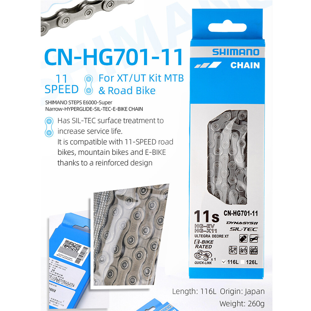 Shimano HG701 11-Speed Bike Chain 126L Ultegra Deore XT Quick-Link 126-Links